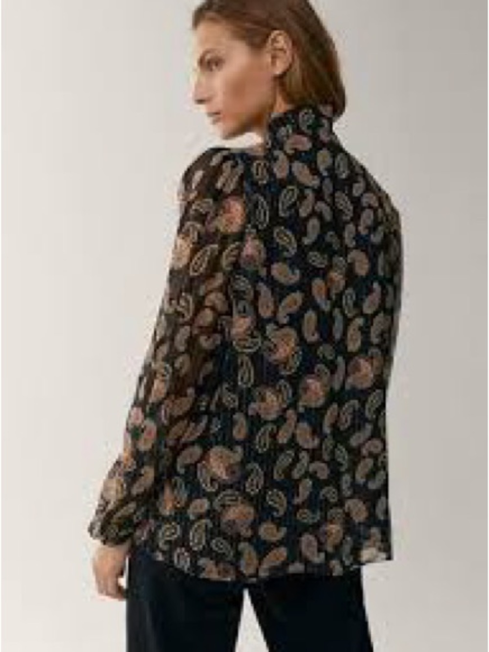 Massimo Dutti Black Paisley Blouse with Metallic Pinstripes Long Sleeves Sz 8 - Picture 10 of 10